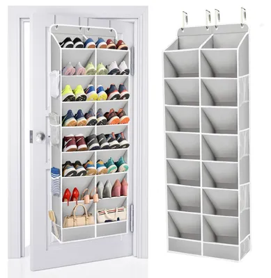 Immagine prodotto di Organizzatore per scarpe da appendere alla porta, 8 scomparti, colore grigio, capacità per 16-24 paia, con tasche ampie