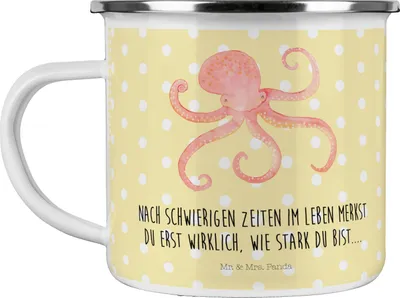 Produktbild von Mr. & Mrs. Panda Pott Tintenfisch - Gelb Pastell - Geschenk, becher emaille, Tasse, Meerestier, Ozean, Teetasse, Krake, Wasser, Meer, Lustige Sprüche