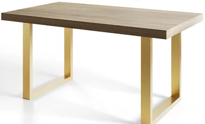 Produktbild von Esstisch Ausziehbar Loft-U, Moderner Wohnzimmertisch 180-280x90x77 cm, Sonoma  mit Metallbeinen in Gold