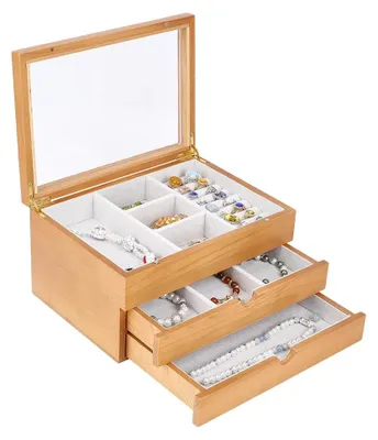 Produktbild von Omgoods – Schmuckkästchen aus Holz mit Glasdeckel – Vintage-Organizer für Ohrringe und Ketten