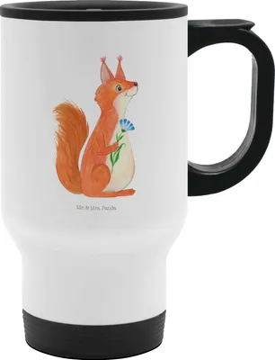 Produktbild von Mr. & Mrs. Panda Thermobecher Eichhörnchen Blume - Weiß - Geschenk, Eichhorn, Kaffeebecher To Go, Tiere, Becher, Kaffee-Thermobecher, Isolierbecher, Lachen, Spaß