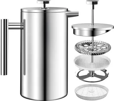 Obrázok produktu pre Kávovar French Press z nehrdzavejúcej ocele, 1 l, strieborný, izolovaný