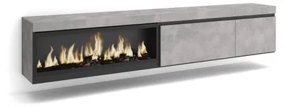 TV-Lowboard mit LED-Kamin, 237x45x35 cm, hängend, Zement