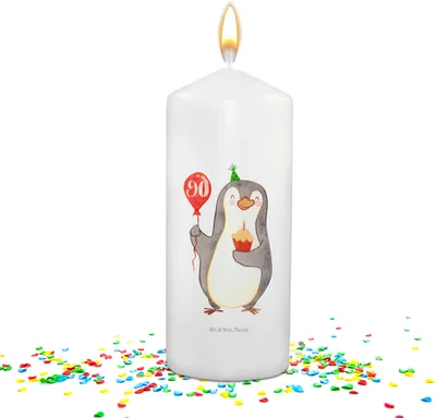 Produktbild von Mr. & Mrs. Panda Geburtstagskerze 90. Geburtstag Pinguin Luftballon - Weiß - Geschenk, Kuchen, Party, Jubiläumskerze, zierkerze, geschenkkerze, motivkerze, Geburtstage