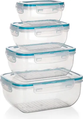 Immagine prodotto di LEYA vaso ermetico rettangolare set di 4 pezzi (0.4,0.8,1.2,2.3l) plastica, TRA/TYRK