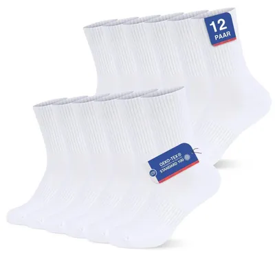 Produktbild von Sportsocken Herren Damen Schwarz Weiß Crew Tennissocken Cushioned 6 Paar Größe 43-46