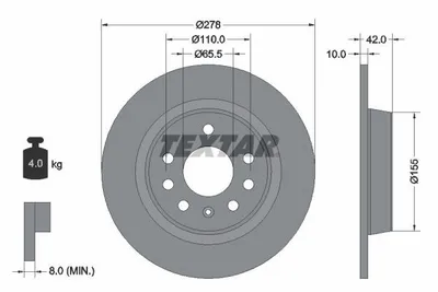 Obrázek produktu pro 2 brzdové kotouče Textar 278 mm vzadu pro Opel Astra H Zafira B
