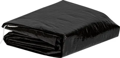 A folded black tarp is shown on a white background.