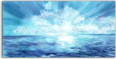 Produktbild von Coloray Glasbild 140x70  Wandbild Glasbilder Handgezeichnetes Schöne Wellen Meere