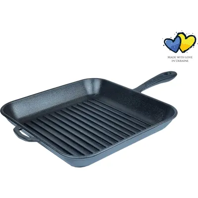 Obrázek produktu pro Litinová grilovací pánev s kovovou rukojetí - 28 x 28 x 4 cm - steaková pánev - grilování - odolná proti poškrábání - sada pánví - černá