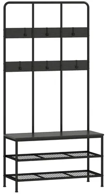 Obrázek produktu pro Šatní skříň 3 v 1 s vestavěnou lavicí a úložným prostorem na boty | Barva: Černá | Rozměry: 91 x 36 x 180 cm