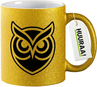 Produktbild von Huuraa Glitzertasse Eule Silhouette 330ml Gold Keramik Kaffeebecher Geschenkidee