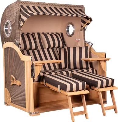 Produktbild von Strandkorb Baltikum Teak PE Grey 2,5 Sitzer Volllieger mit Bullaugen