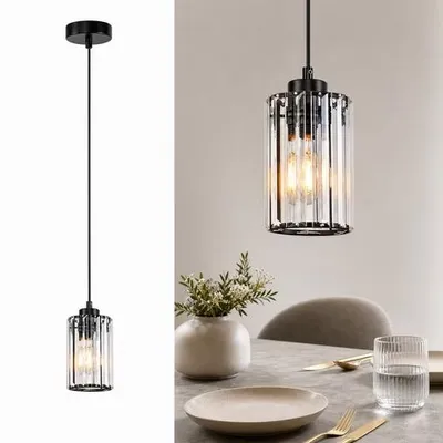 Produktbild von ZMH Pendelleuchte Esstisch 1 Flammig Hängelampe Schwarz E27 Hängeleuchte Schlafzimmer Pendellampe Esszimmerlampe Kristall für Flur Küche Hotel