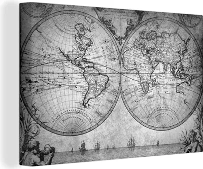 Produktbild von MuchoWow® - Leinwandbilder - Weltkarte - Antik - Vintage - Kind - Junge - Mädchen, Wandbild, Wanddeko Bilder Wohnzimmer, 60x40 cm