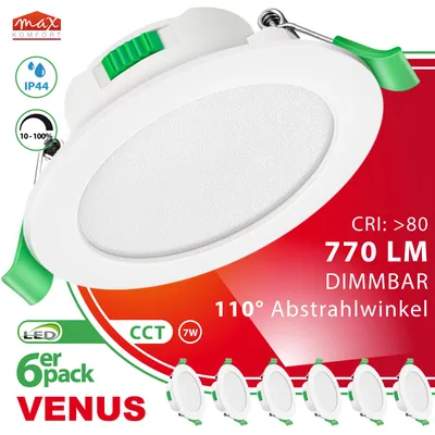 Produktbild von 6x LED Einbaustrahler VENUS Weiß 7W Dimmbar IP44 für Bad – CCT 3000K–6000K