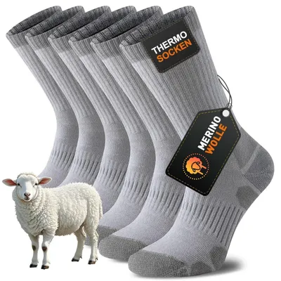 Obrázok produktu pre Merino Wandersocky, pánske/dámske, 3 páry, sivé, veľkosť 43-46, termo ponožky, vhodné na outdoorové aktivity a turistiku, s vypchávkou