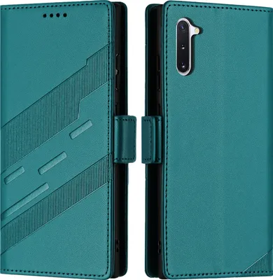 Produktbild von Hülle für Samsung Galaxy Note 10 5G, Kunstleder Brieftaschen Handyhülle mit Kartenfach und Standfunktion Grün