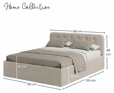 Image de Lit double Home Collective, dimensions 180x200 cm, avec sommier à lattes réglable et coffre de rangement intégré, matelas à ressorts H2, tête de lit rembourrée, fabriqué en Allemagne | Couleur crème, Image générée par une IA