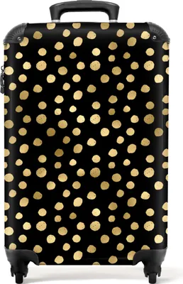 Obrázok produktu pre NoBoringSuitcases.com® Kufr Príručná batožina Kufr na kolieskach Malý cestovný kufor na 4 kolieskach - Zlatý - Bodky - Vzorovaný - Čierny - Kabínová veľkosť < 55x40x23 cm a 55x40x20 cm - Foto kufor - Kabínová batožina - Palubná batožinaPríručná batožina Kufrík 55x35x20 cm, 36L,
