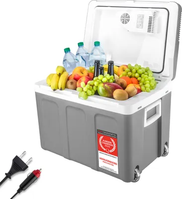 Produktbild von TZS First Austria - Kühlbox 45L elektrisch 12V 230V Anschluss für Auto & Steckdose - Thermoelektrische Cool Box kühlt & wärmt - Mini Kühlschrank mit Rollen - Für Camping, Festivals, Reisen - Grau