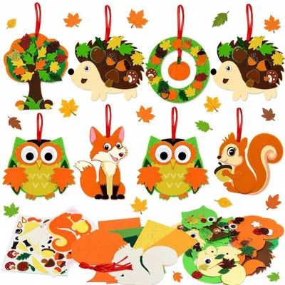 Produktbild von Bastelset Herbst Kinder 8 Stück Filz Igel Eule Eichhörnchen Fuchs Ahornblatt Kränze DIY für Jungen Mädchen 3-12 Jahre