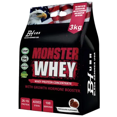 Produktbild von MONSTER Whey Protein 3kg Schokolade – Whey Protein mit Stevia | Muskelaufbau & Regeneration | Black Hammer USA
