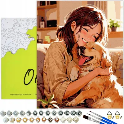 Image de Oh Art ! Peinture par numéros animaux - Tableau fille avec chien 40 x 50 cm toile avec cadre peinture acrylique set de pinceaux pour adultes enfants bricolage