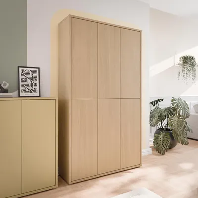 Produktbild von Forte ALICE SPRINGS Schuhschrank 100 110, modern-minimalistisch, 6-türig, Flurschrank, Holzwerkstoff, Elegancia Eiche Holzdekor, 109,2 cm breit x 191,9 cm hoch x 34,9 cm tief