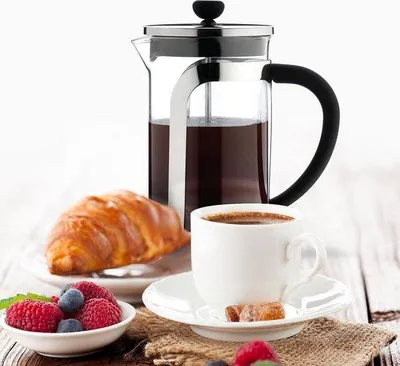 Image de Cafetière à piston en verre avec filtre en acier inoxydable chromé, 1000 ml - Cafetière digitalWrite