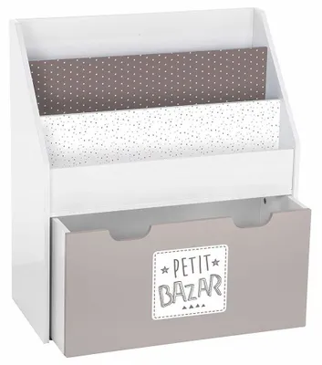 Produktbild von Bücherregal für Kinder mit Spielzeugtruhe, Kinderregal auf Rollen, Regal für Kinderzimmer, MDF, grau und weiß