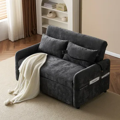 Produktbild von STILVORA Schlafsofa mit Kissen und verstellbarer Rückenlehne,Loungesofa mit USB,Stautasche und Handyhalter,Klappsofa für Schlafzimmer,Wohnzimmer&Wohnung,Grau