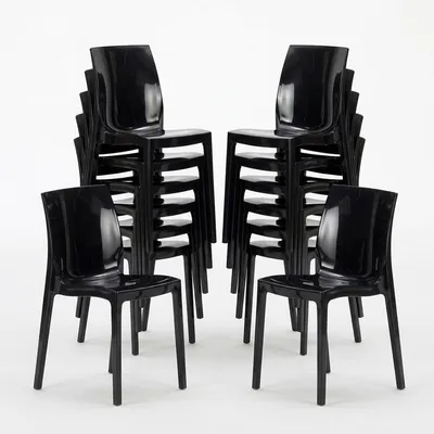 Image de 18 chaises Ice Grand Soleil en polypropylène pour les restaurants et les bars - Noir