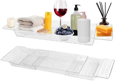 Immagine prodotto di Uniqoos® Scaffale regolabile ed estensibile per vasca da bagno, da 56 a 80 cm (materiale PET), ideale per libri ed elettronica, resistente all'acqua e alla muffa, installazione senza attrezzi