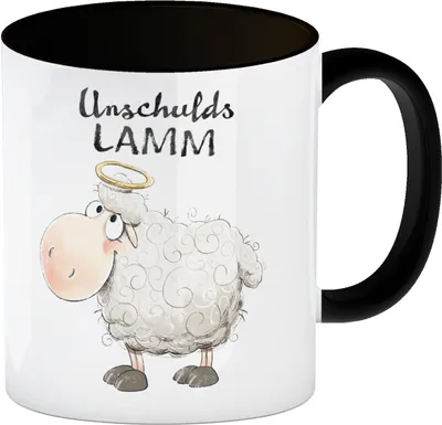 Produktbild von Schaf Kaffeebecher in schwarz mit Spruch Unschuldslamm