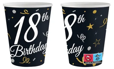 Zdjęcie produktu dla Kubeczki papierowe na 18 urodziny B&C 240 ml 6 sztuk