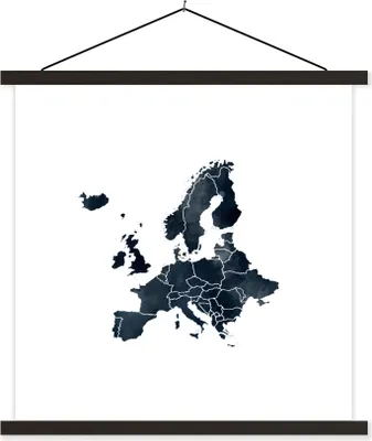 Produktbild von MuchoWow® Textilposter Karte - Europa - Schwarz 90x90 cm mit schwarzem Rahmen - Magnetisches