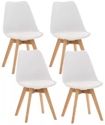 Produktbild von In And OutdoorMatch Moderner Stuhl Iris – Weiß – Buchenholz – Deluxe-Design – Rückenlehne – Für Küche und Bar – Gepolsterte Sitzgelegenheit – 4er-Set – Kunstleder