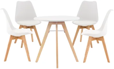 Produktbild von CLP Essgruppe Livik mit vier Stühlen und einem Tisch Ø 75 cm weiß
