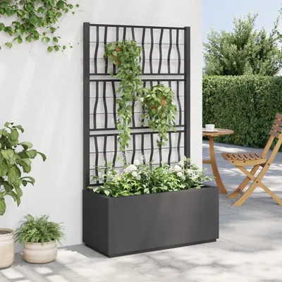 Produktbild von Dunkelgrauer Pflanzkübel mit Rankgitter aus massivem Tannenholz, Blumenkasten für den Balkon, Pflanzkasten für den Außenbereich, Hochbeet mit Rankgitter, 80x36x140 cm
