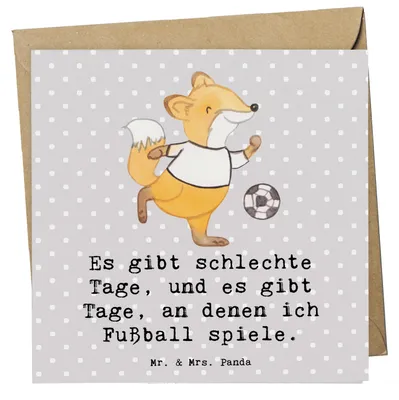 Produktbild von Mr. & Mrs. Panda Glückwunschkarte Fuchs Fußball spielen - Grau Pastell - Geschenk, Soccer, Fußballer, Grußkarte, Bolzen, faltkarte, Klappkarte, Bolzplatz, doppelkarte