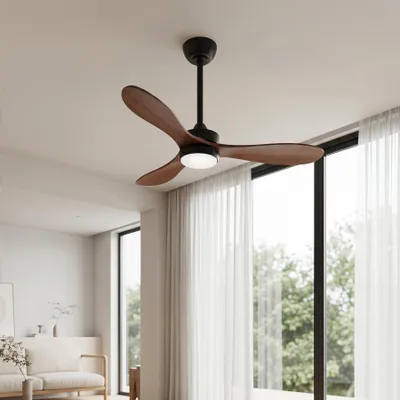 Image de Ventilateur de plafond moderne Tribesigns 106 cm avec éclairage, télécommande, éclairage LED à intensité variable, ventilateur intelligent réversible à 3 pales et moteur CC silencieux