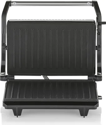 Zdjęcie produktu dla Tristar GR-2846, Czarny, Srebrny, Stal nierdzewna, Prostokątny, Patelnia grillowa, 225 x 140 mm, Pokrywa na zawiasach
