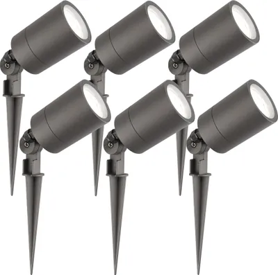Produktbild von Ledvion - 6er Set, Gartenstrahler mit Erdspieß, IP65, 3W, GU10, 6500K, 220-240V, Tageslichtweiß, LED Strahler, Gartenbeleuchtung mit Strom, Mit GU10 Leuchtmittel, Dimmbar, Wasserdicht