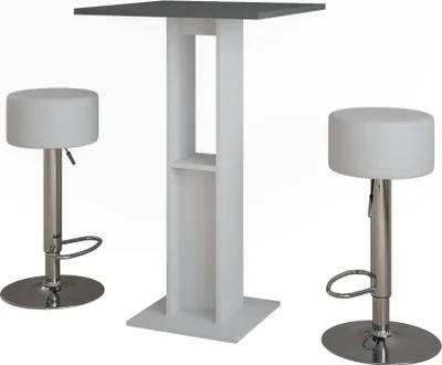 Image de Set de table de bar Vicco Repose blanc/anthracite 65x65cm avec 2 tabourets de bar, Model 55732