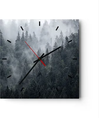Produktbild von Wanduhr - Quadrat - Glasuhr - Wald Baum Natur - 40x40cm - Schleichendes Uhrwerk - Lautlos - zum Aufhängen bereit - Dekoration Modern - Wanddekoration aus Glas - C3AC40x40-4074