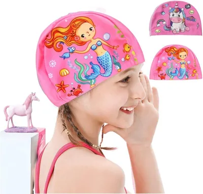 Produktbild von Schwimmhauben für Kinder, Einhorn und Meerjungfrau Motive, Elastisch, Geeignet für 4 bis 10 Jahre