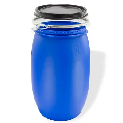 Image de Tonneau / fût en plastique avec couvercle à large ouverture 120 L, bleu