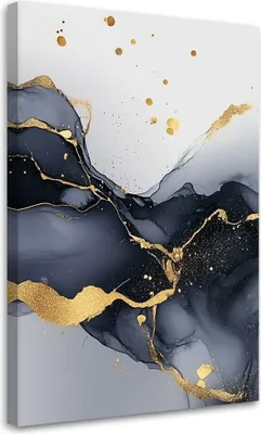 Produktbild von Leinwandbild Schwarz-Weiß-Marmor mit Gold 70x100 Feeby Grau bild für die wand bereit zum aufhängen