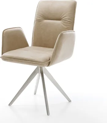 Produktbild von DELIFE Esszimmerstuhl Vinja-Flex Mikrofaser Beige Vintage Kreuzgestell kantig Edelstahl